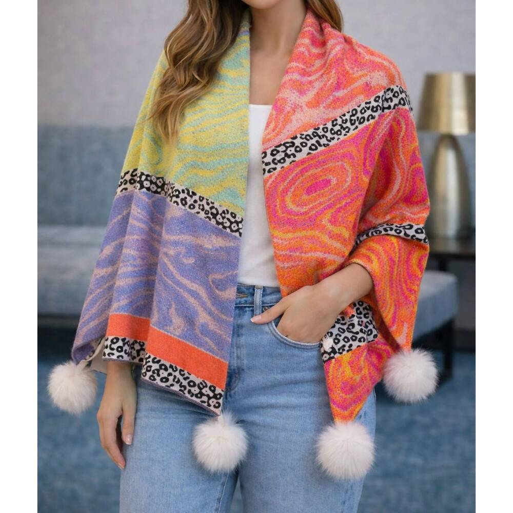 NEW MITCHIE'S MATCHINGS woven scarf with swirl animal print design in multi colo